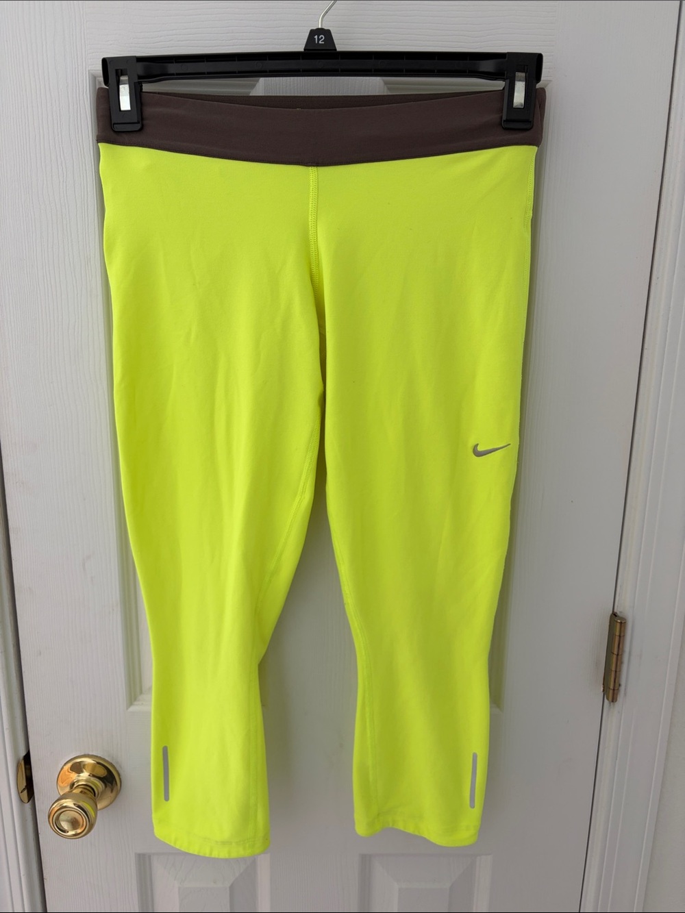 Nike Neon Yellow Cropped Leggings with Grey Waistband w/ Reflectors